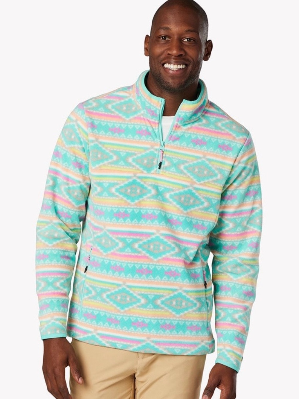 Men's Chubbies The Flame Commander Pastel Quarter Zip Fleece Pullover XL Aztec‎